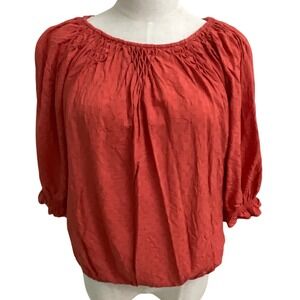 Democracy‎ Womens Blouse Top 3/4 Sleeve Coral Textured Ruffled Size M
